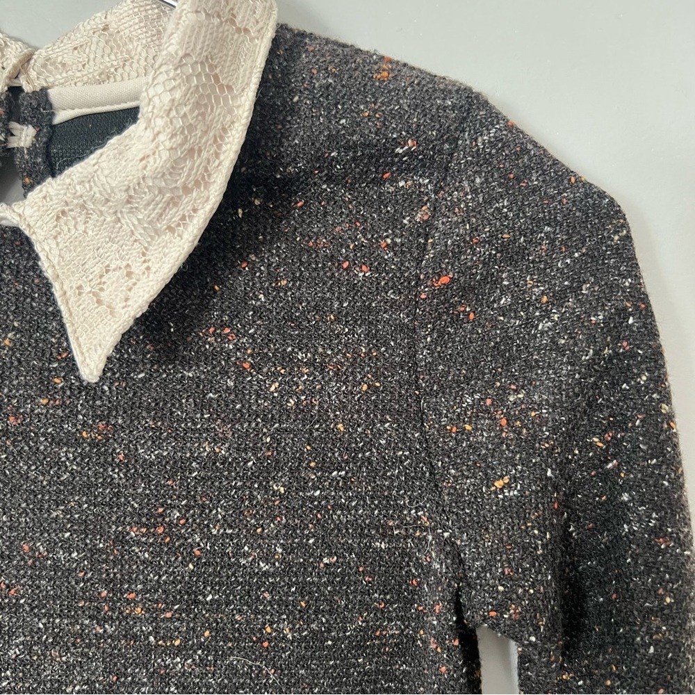 NWT Bonnie Jean Brown Tweed Knit Girls Dress Size 8 Lace Collar A Line Preppy - Picture 5 of 11